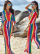 Regenbogen Jumpsuit Sommer Strandoverall Mit Kragen Ärmel